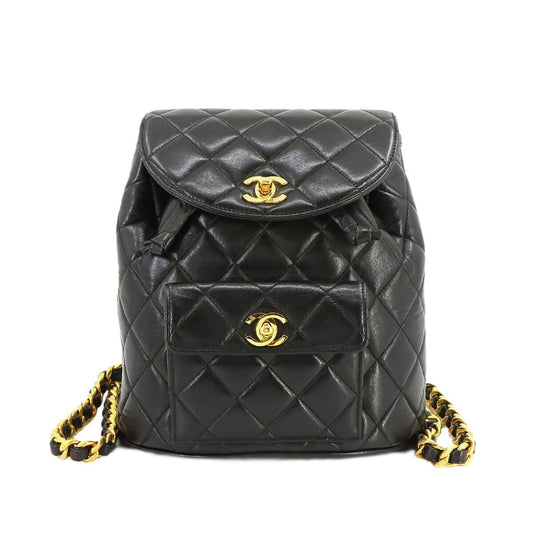 CHANEL Matelasse Chain Backpack Leather Black Duma Purse Vintage