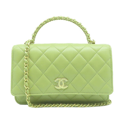 CHANEL Quilted CC GHW Chain Shoulder 2 Way Bag Lambskin Leather Green