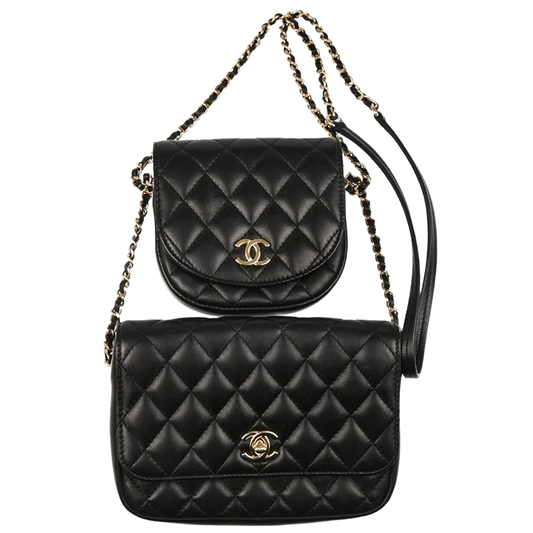 Chanel Black Lambskin Side Packs Shoulder Bag