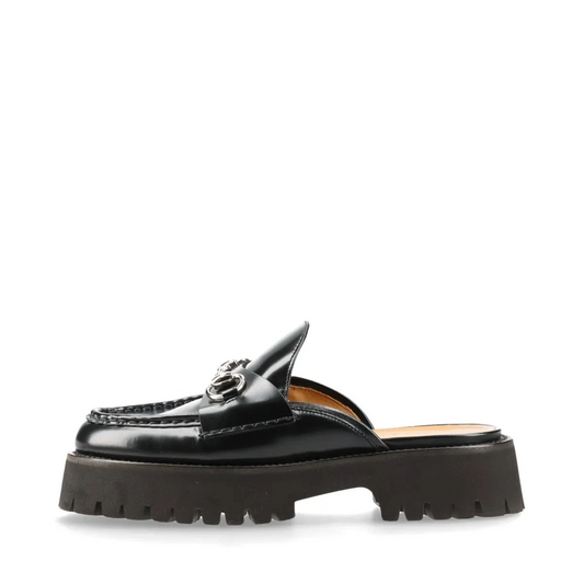 Gucci Horsebit Leather Mule 37 Ladies' Black Thick Bottom Rubber Sole