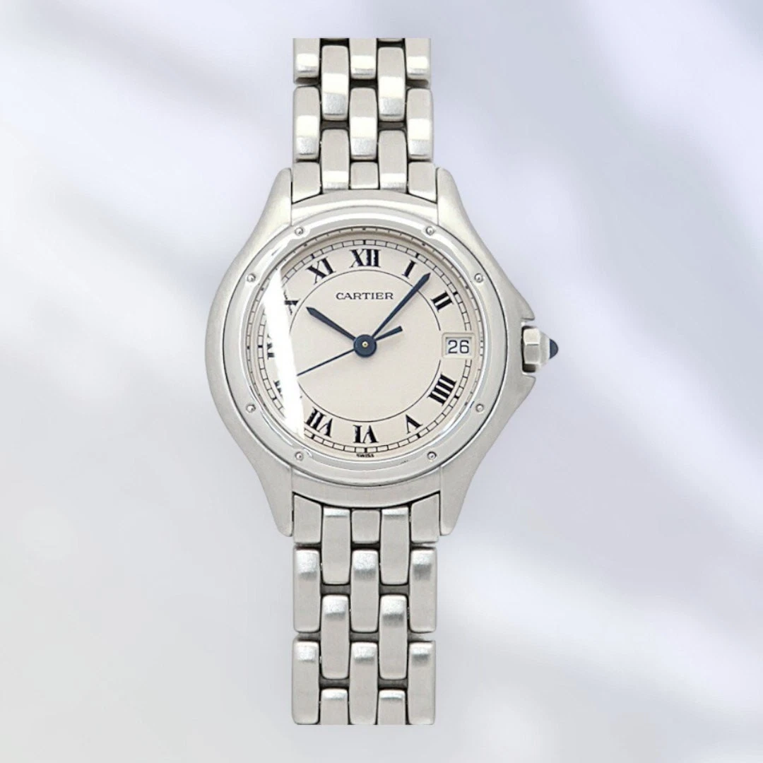 Cartier PANTHERE Cougar SM Quartz Watch Women White Steel Used 3M Warranty