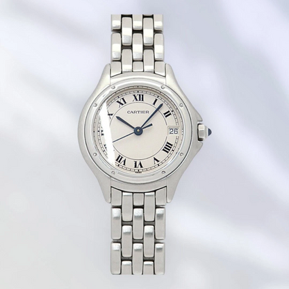 Cartier PANTHERE Cougar SM Quartz Watch Women White Steel Used 3M Warranty