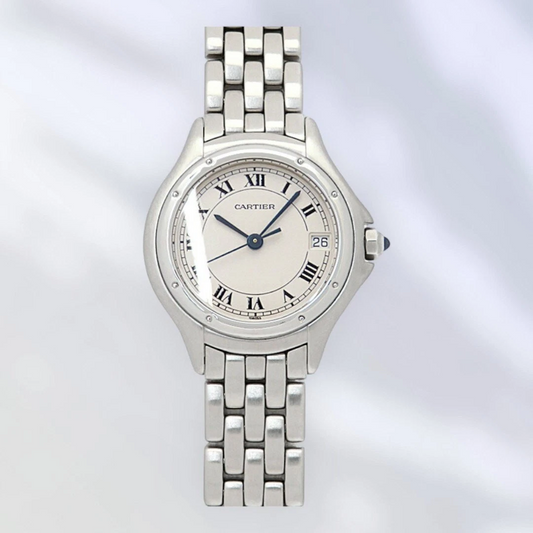 Cartier PANTHERE Cougar SM Quartz Watch Women White Steel Used 3M Warranty