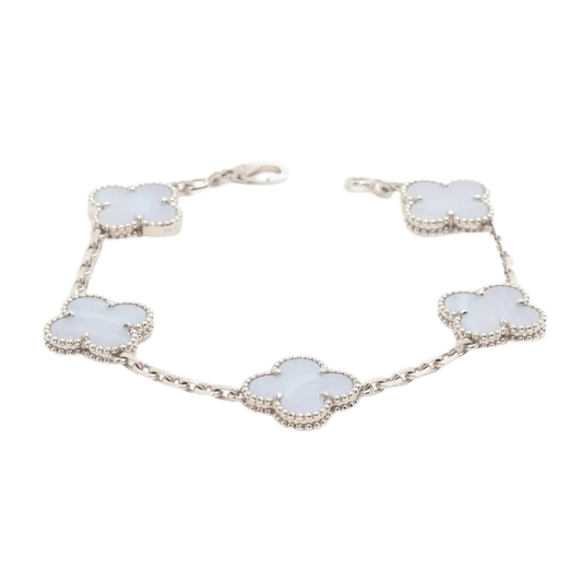 Van Cleef & Arpels Vintage Alhambra 5P Chalcedony Bracelet 750(WG) 11.4g