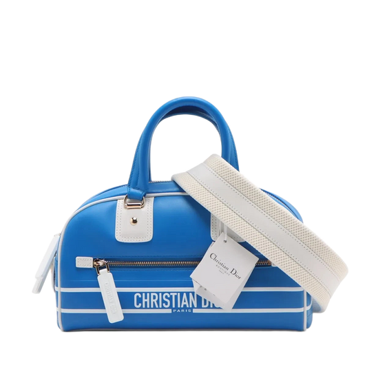 Christian Dior Vaib Bowling Bag Leather 2 Way Handbag Blue
