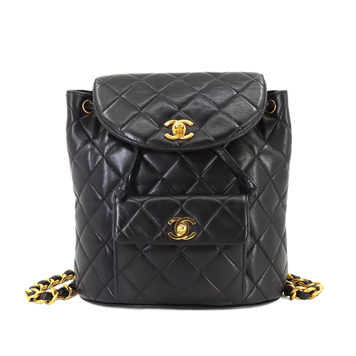 CHANEL Matelasse Chain Backpack Leather Black duma Purse Vintage