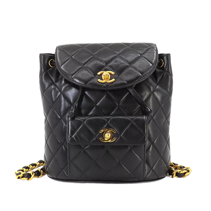 CHANEL Matelasse Chain Backpack Leather Black duma Purse Vintage