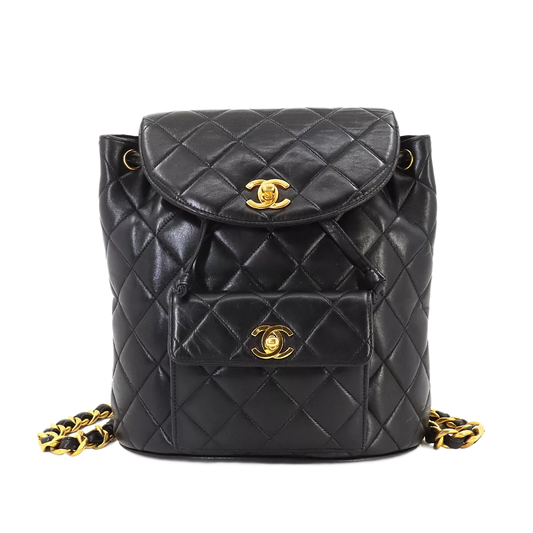 CHANEL Matelasse Chain Backpack Leather Black duma Purse Vintage