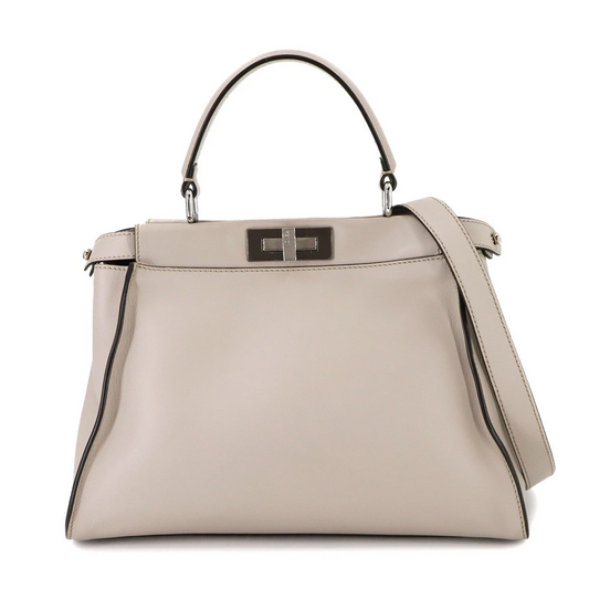 FENDI Peekaboo Regular Hand Shoulder Bag Leather Light gray