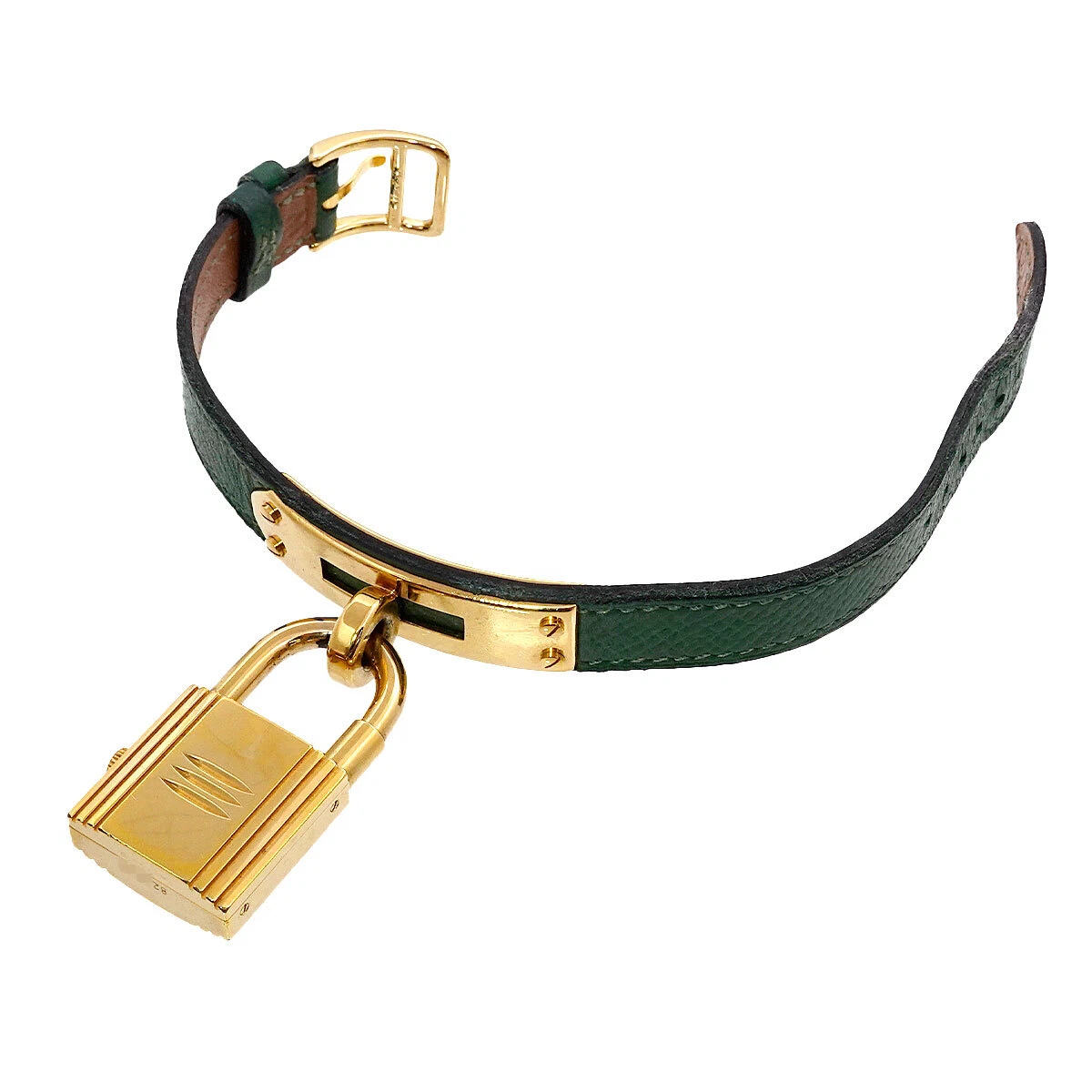 HERMES Kelly Watches Quartz Gold Dial Green Vintage Cadena Ladies Watch