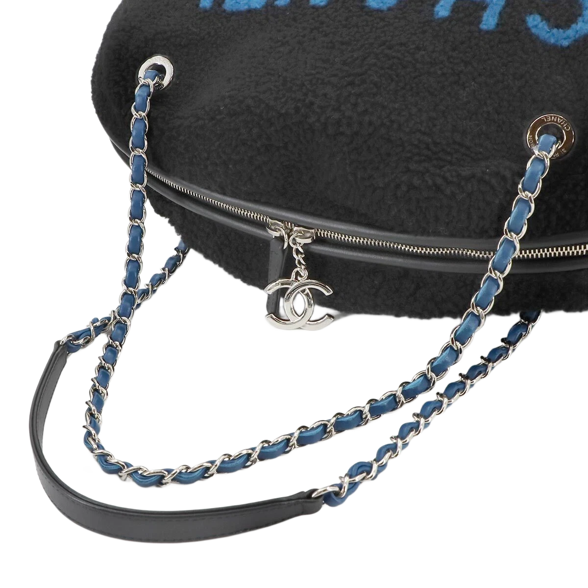 CHANEL Deauville Round Chain Shoulder Bag Shearling Black A57972