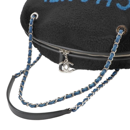 CHANEL Deauville Round Chain Shoulder Bag Shearling Black A57972