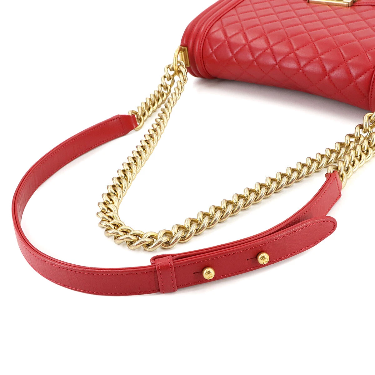CHANEL BOY CHANEL Chain Shoulder Bag Leather Red Purse