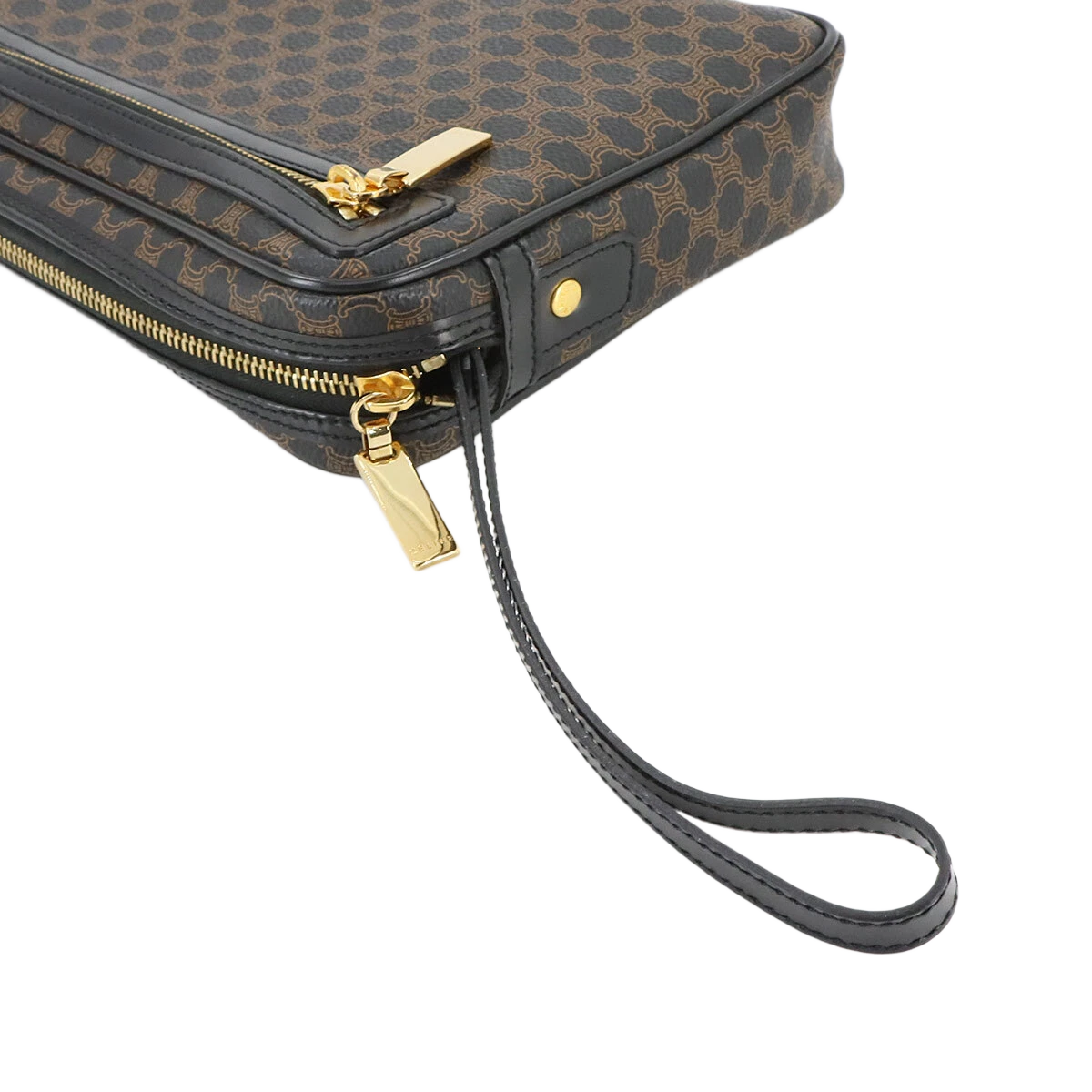 CELINE Macadam Clutch Bag Pouch Leather PVC Black Brown Vintage