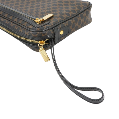 CELINE Macadam Clutch Bag Pouch Leather PVC Black Brown Vintage