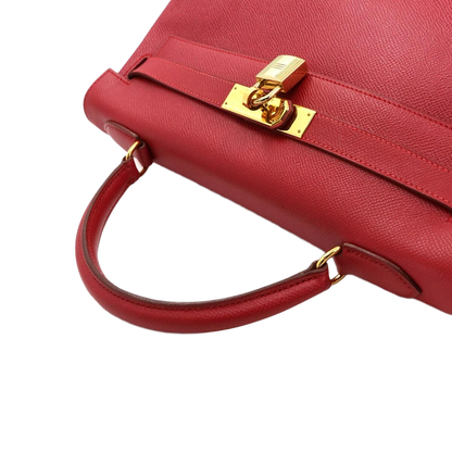 HERMES Kelly 32 2-Way Hand Shoulder Bag Couchevel Epsom Rouge Vif Purse