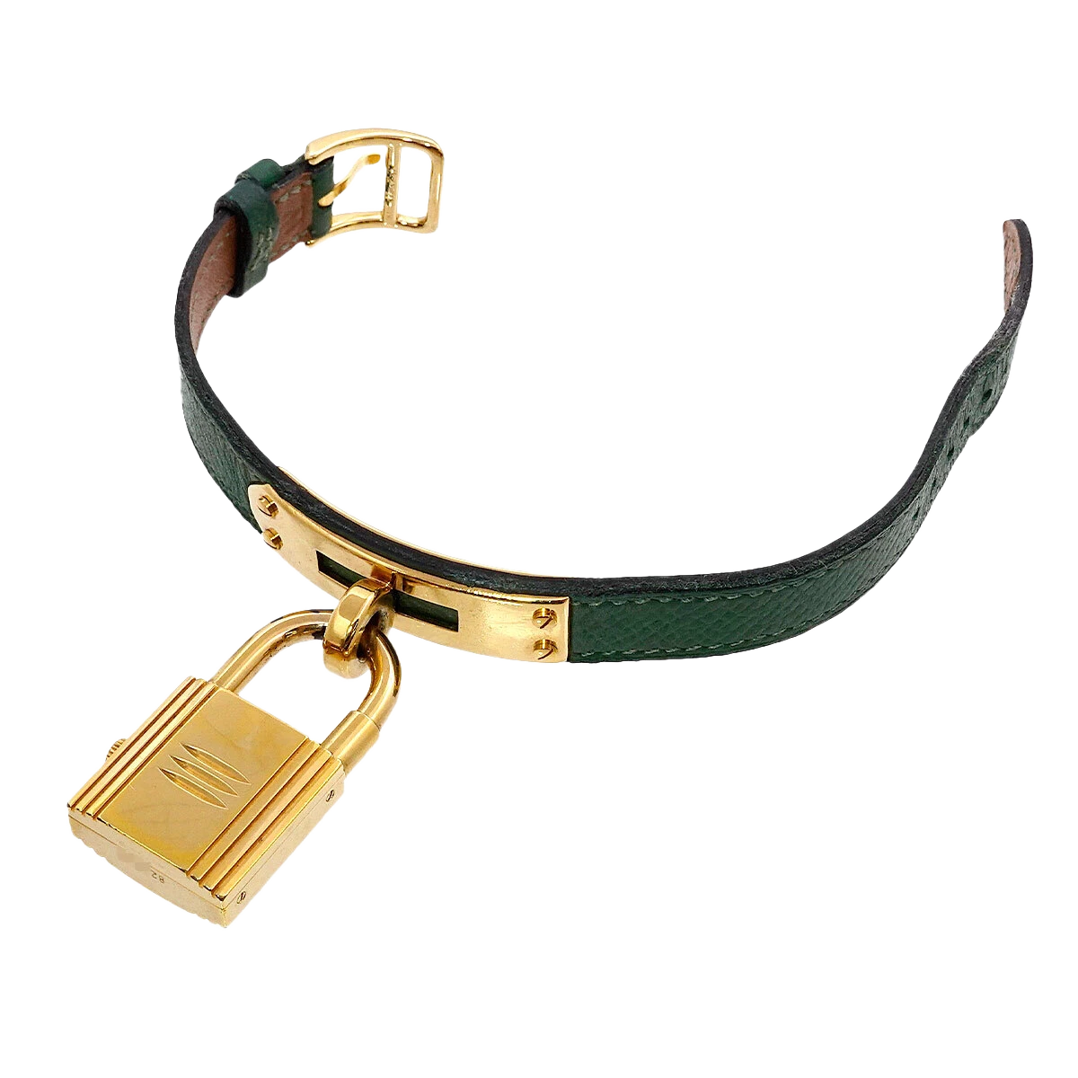 HERMES Kelly Watches Quartz Gold Dial Green Vintage Cadena Ladies Watch