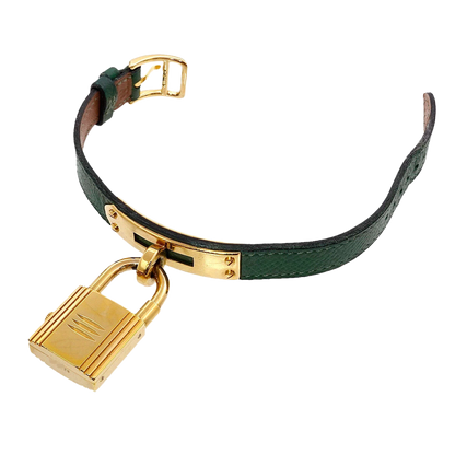 HERMES Kelly Watches Quartz Gold Dial Green Vintage Cadena Ladies Watch