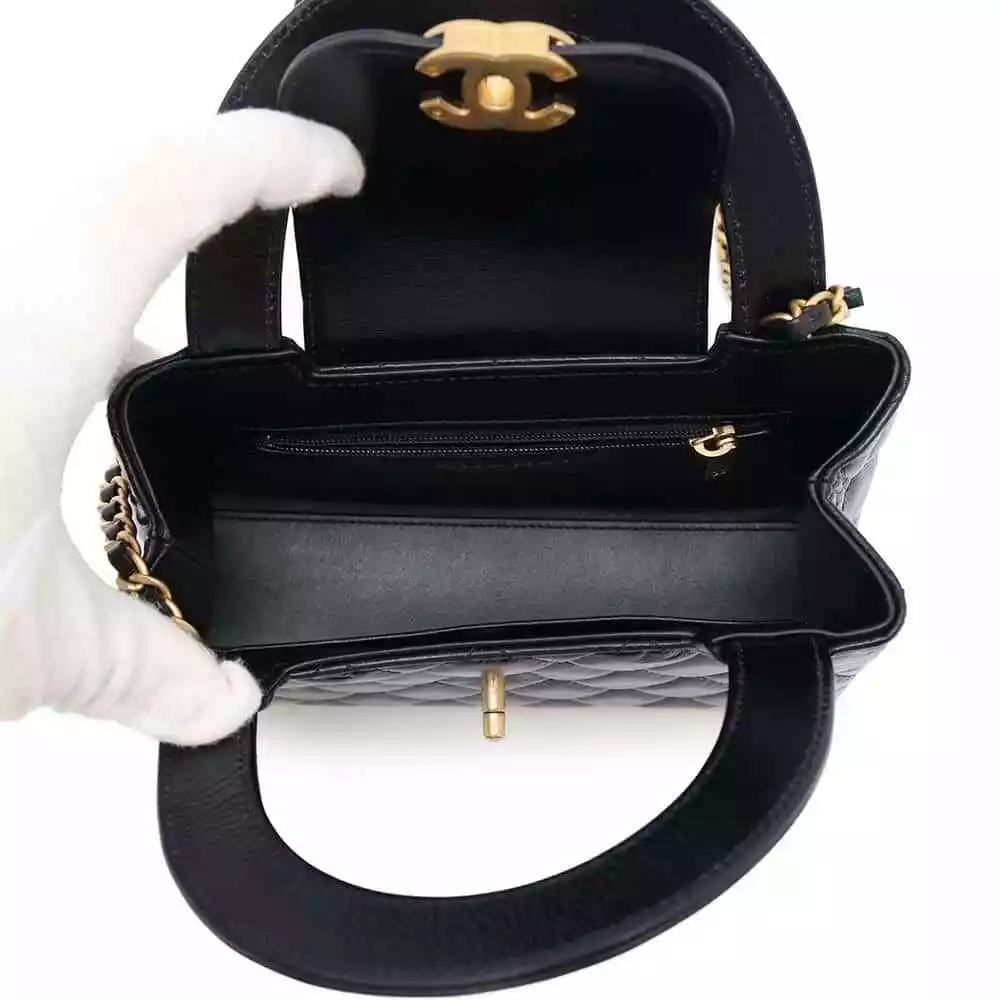 CHANEL Shopping Bag 2-Way Shoulder Bag Size Mini Shiny Calf Leather Black