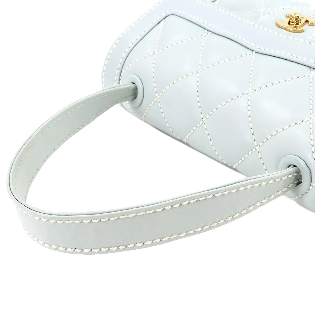 CHANEL Matelasse Wild Stitch Hand Bag Leather Light Blue