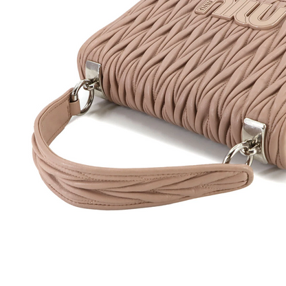 MIUMIU Matelasse Hand Chain Shoulder Bag Leather Pink Beige