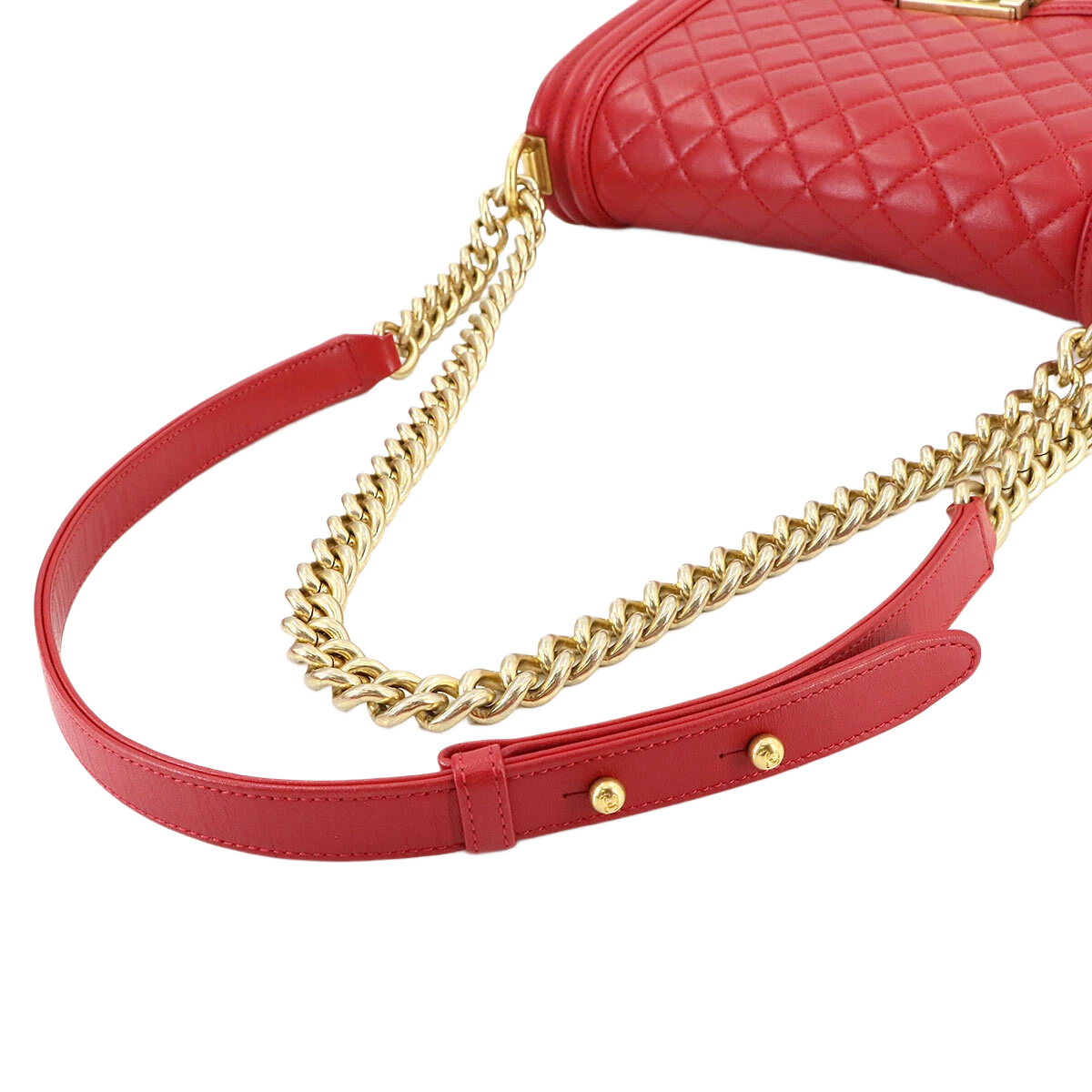 CHANEL BOY CHANEL Chain Shoulder Bag Leather Red Purse