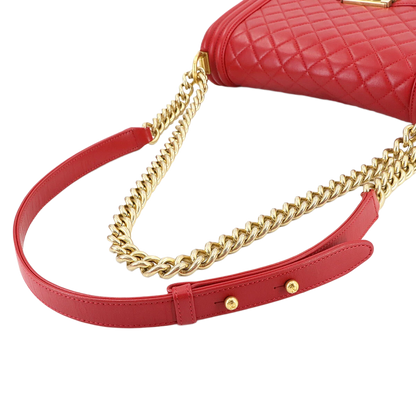 CHANEL BOY CHANEL Chain Shoulder Bag Leather Red Purse