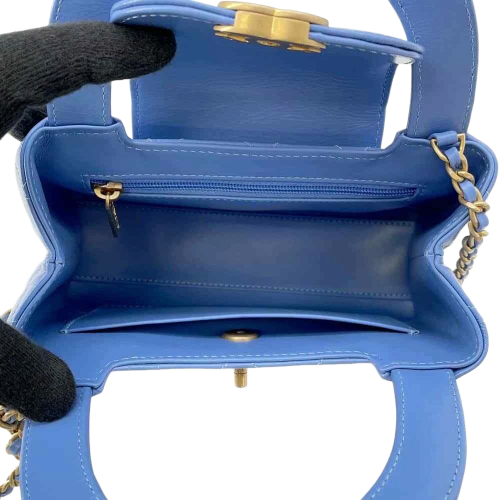 CHANEL Matelasse Mini Shopping Bag 2-Way Bag Size Mini Shiny Calf Leather Light Blue