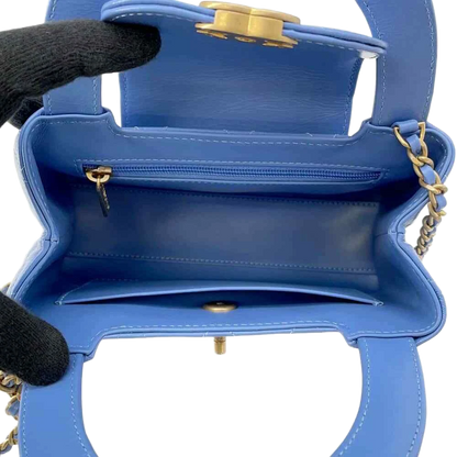 CHANEL Matelasse Mini Shopping Bag 2-Way Bag Size Mini Shiny Calf Leather Light Blue