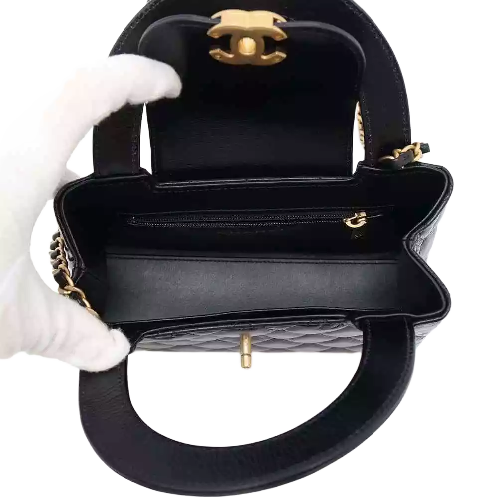 CHANEL Shopping Bag 2-Way Shoulder Bag Size Mini Shiny Calf Leather Black