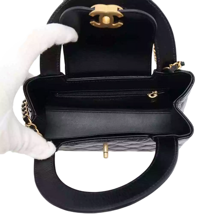 CHANEL Shopping Bag 2-Way Shoulder Bag Size Mini Shiny Calf Leather Black