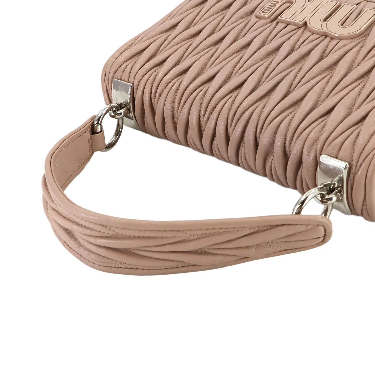 MIUMIU Matelasse Hand Chain Shoulder Bag Leather Pink Beige