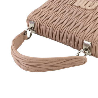 MIUMIU Matelasse Hand Chain Shoulder Bag Leather Pink Beige