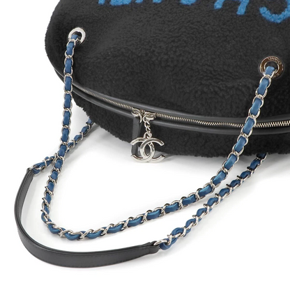 CHANEL Deauville Round Chain Shoulder Bag Shearling Black A57972