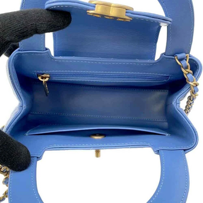 CHANEL Matelasse Mini Shopping Bag 2-Way Bag Size Mini Shiny Calf Leather Light Blue