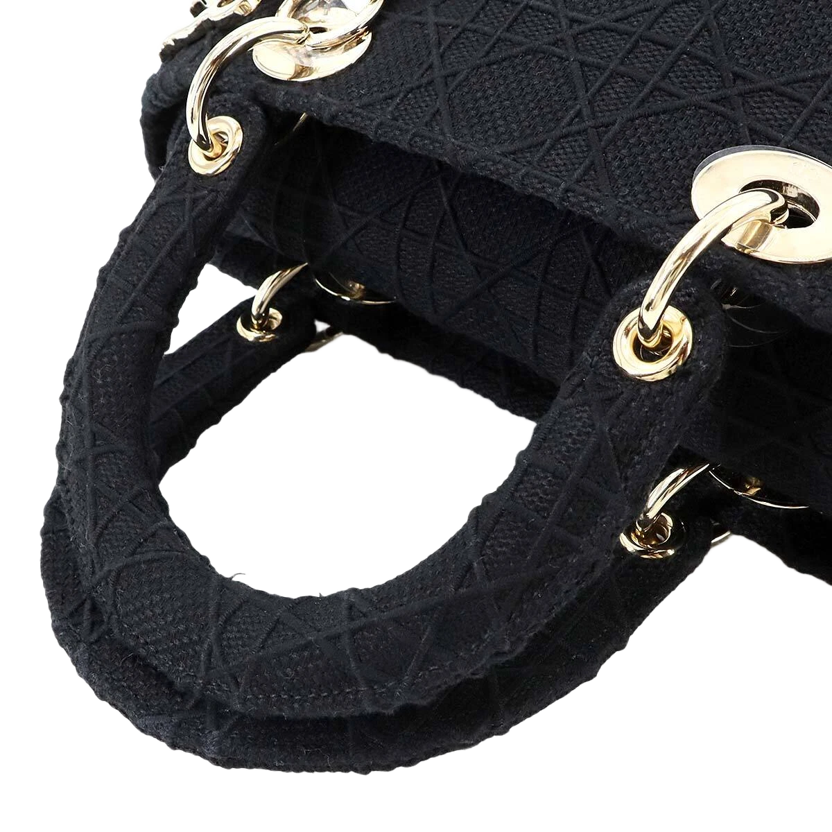 Christian Dior Lady D-Lite Medium Hand Shoulder Bag Canvas Black