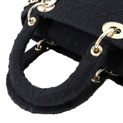 Christian Dior Lady D-Lite Medium Hand Shoulder Bag Canvas Black