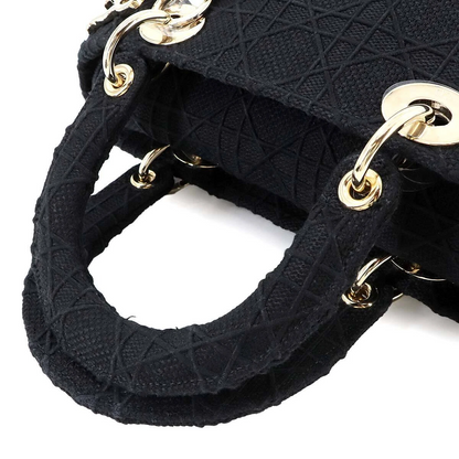 Christian Dior Lady D-Lite Medium Hand Shoulder Bag Canvas Black