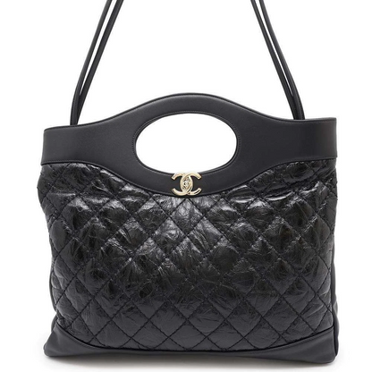 CHANEL CHANEL31 2-WAY Handbag Size Large Crumple Calf Leather Black