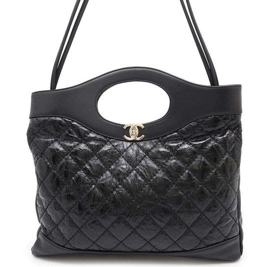 CHANEL CHANEL31 2-WAY Handbag Size Large Crumple Calf Leather Black