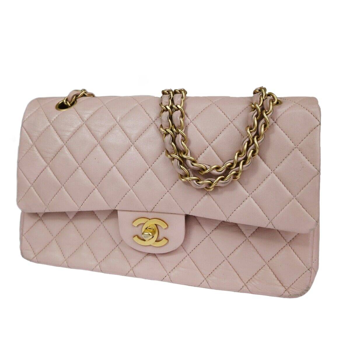 CHANEL Matelasse 25 Double Flap Chain Shoulder Bag Leather Pink
