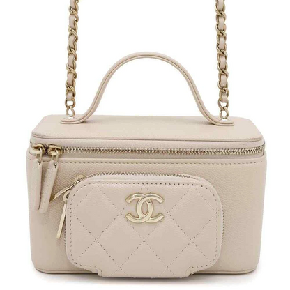 CHANEL Matelasse 2WAY Chain Vanity Bag Calfskin Beige