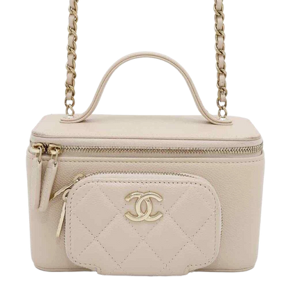 CHANEL Matelasse 2WAY Chain Vanity Bag Calfskin Beige