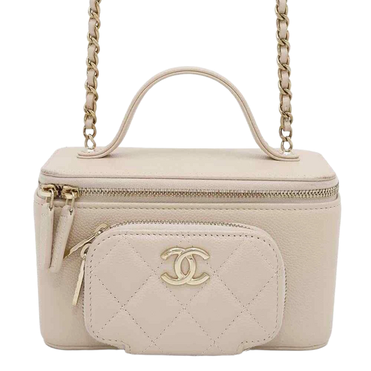 CHANEL Matelasse 2WAY Chain Vanity Bag Calfskin Beige
