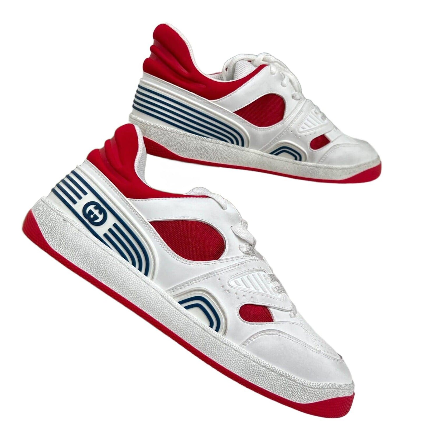 Gucci Men's Basket Sneakers Low Top Lace Up Red White Blue