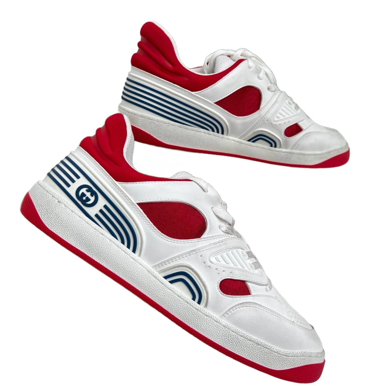 Gucci Men's Basket Sneakers Low Top Lace Up Red White Blue