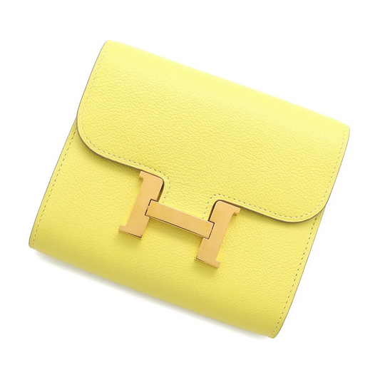 HERMES Constance Compact Evercolor Lime Wallet