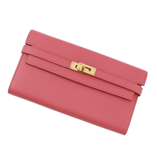 HERMES Kelly Wallet Long Chevre Myzore Goatskin Rose Lipstick