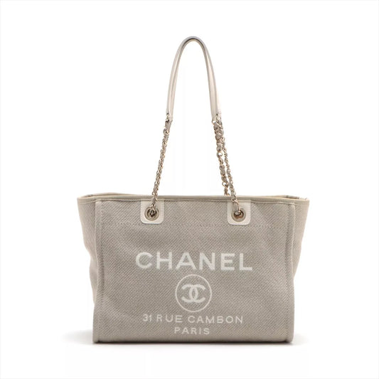 Auth Chanel Tote Bag In Beige Canvas & Leather