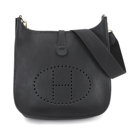 HERMES Evelyne GM Shoulder Bag Fjord Leather Black Purse